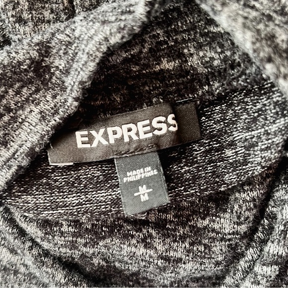 Express Women’s Gray Heathered Ruffle Long Bell Sleeve Mock Neck Dress - Picture 5 of 6